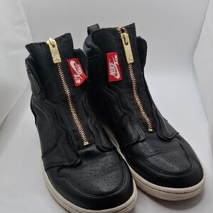 Jordan Nike Black High-Top Sneakers with Gold Zippers and Red Nike Tabs